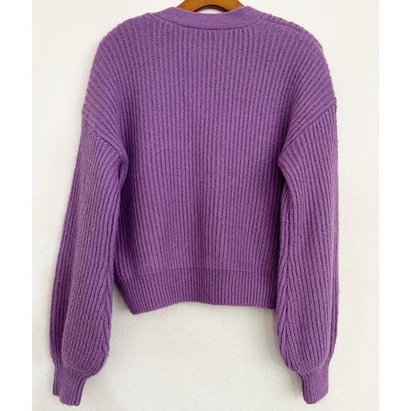 Scotch And Soda Sweater Cardigan Women M Purple Fuzzy Wool Alpaca Blend Boxy - Picture 3 of 11